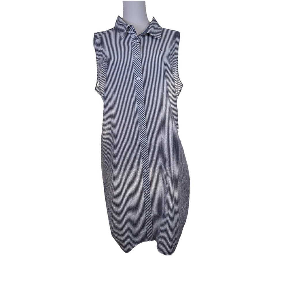 Tommy Hilfiger Shirt Dress Preppy Minimalist Nautical Luxury Striped Tie. 12
